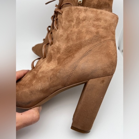 Sam Edelman Yvie Lace-up Saddle Leather Suede Tan Booties Women's Boots Size 8 - Picture 7 of 13
